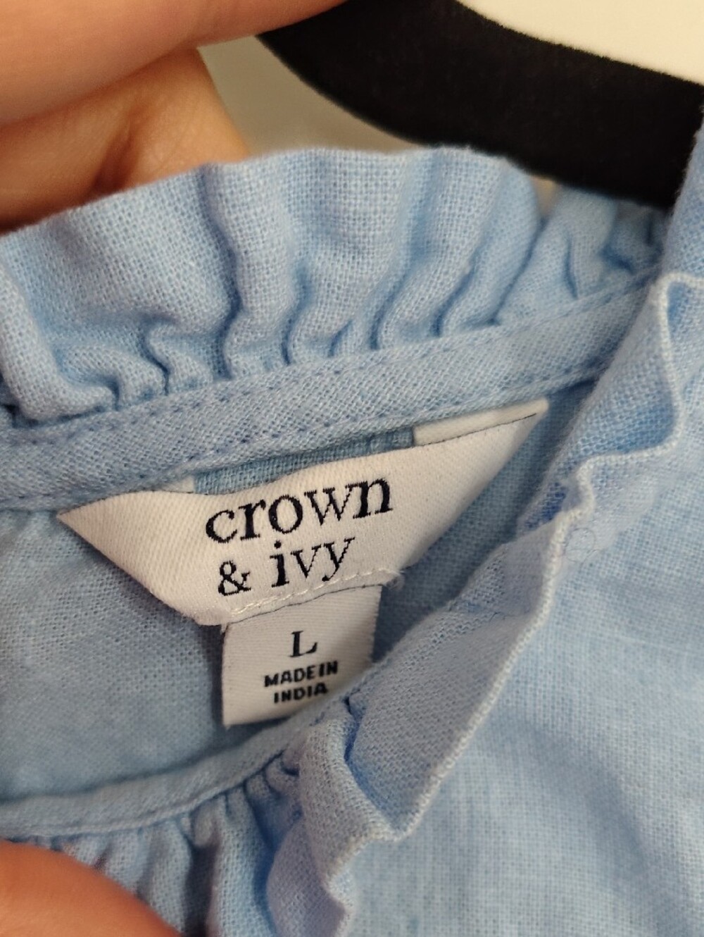 crown & ivy Linen Cotton Light Blue Ruffle Neck Sleeveless Tank Women's L - Picture 2 of 4